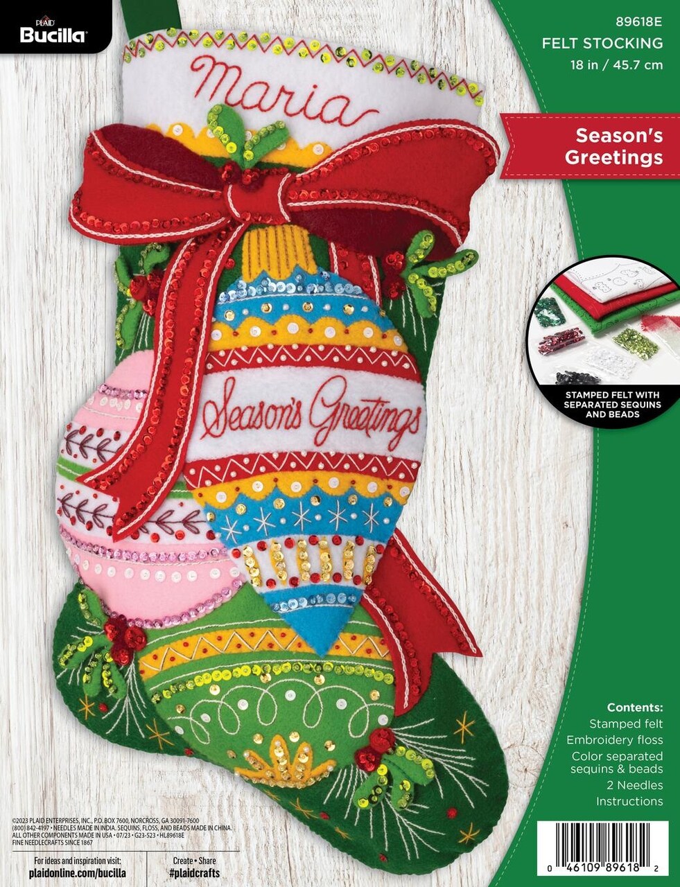 Bucilla Felt Stocking Applique Kit 18" Long-Season's Greetings